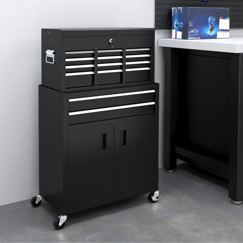 6-Drawer Rolling Tool Chest, Lockable Storage Cabinet with Hooks, Black
