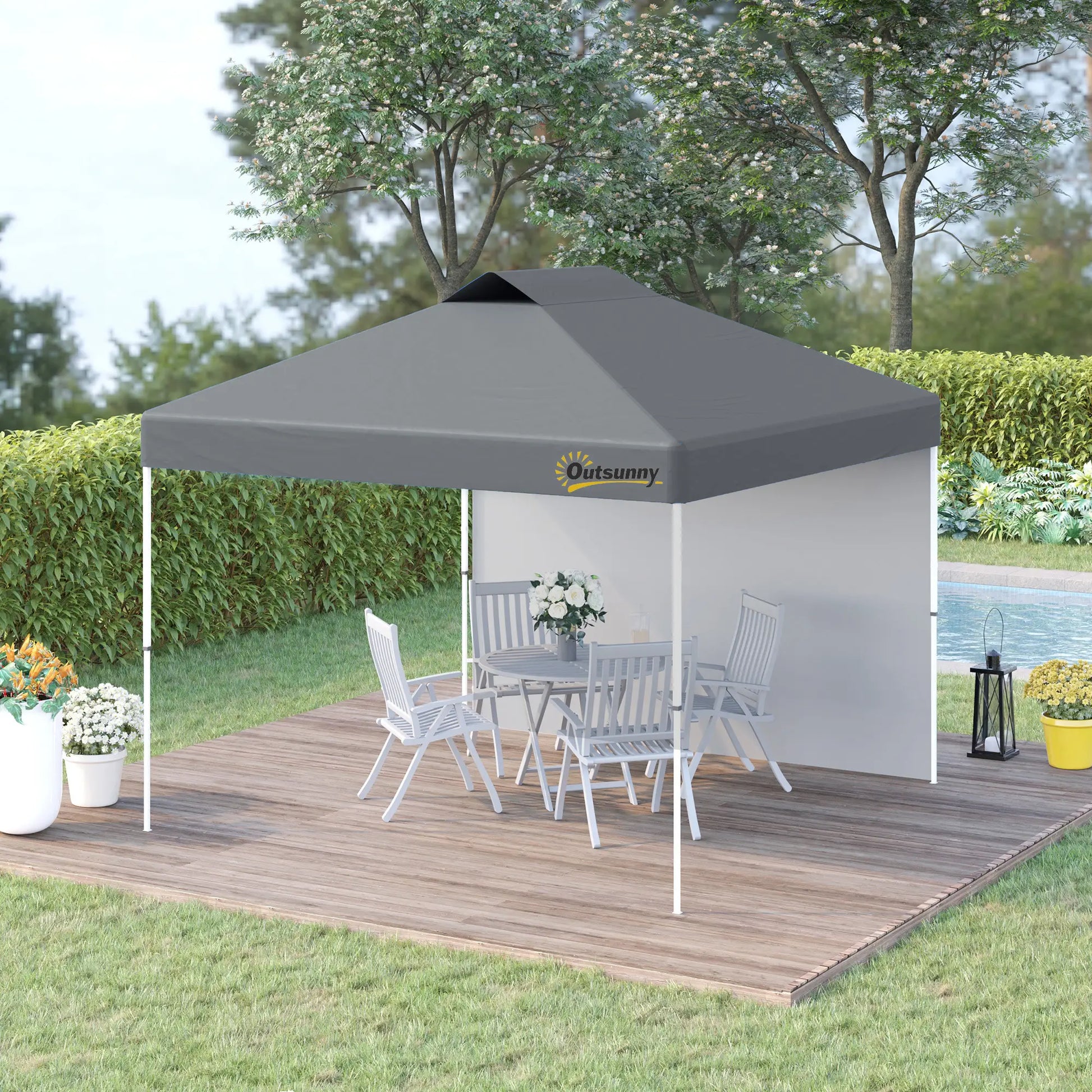 10' x 10' Pop Up Canopy Tent, Adjustable Height, 1 Sidewall, Wheeled Bag, Grey Pop Up Canopies at Gallery Canada