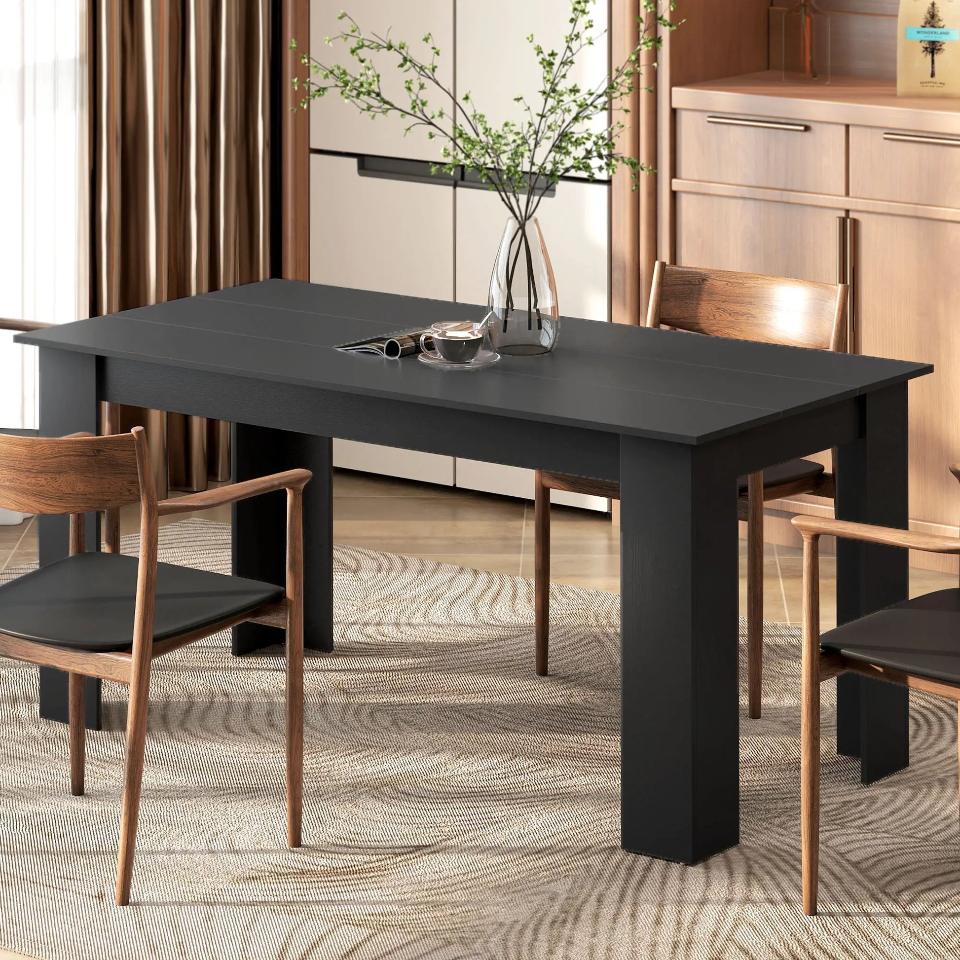 63" Kitchen Table for 4-6 People, Wood Effect, Black Dining Tables at Gallery Canada