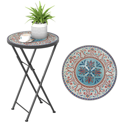 Mosaic Outdoor Patio Side Table, 14" Round, Mixed Colour, Colour Patio Side Tables at Gallery Canada