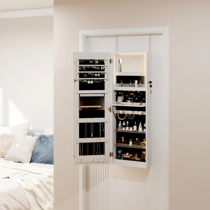 LED Lighted Jewelry Armoire with Mirror, Lockable Door, White Jewelry Armoire & Jewellery Mirror Cabinets at Gallery Canada