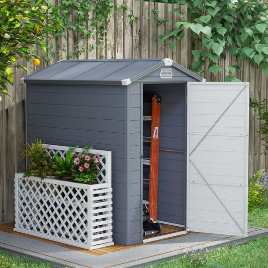 4.5' x 6' Garden Storage Shed with Latch Door, Vents, Sloped Roof, PP, Grey - Gallery Canada
