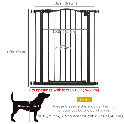 Extra Tall Dog Gate with Door, Pressure Fit, Auto Close, 29-32", Black Houses, Kennels & Pens at Gallery Canada