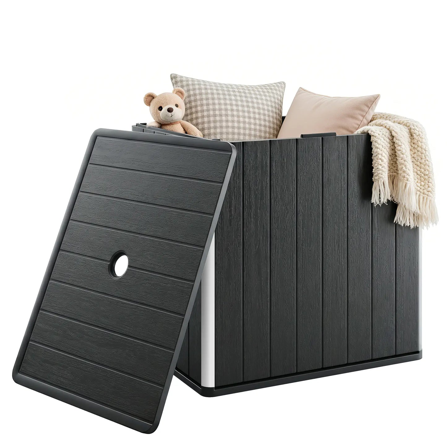 30 Gallon Storage Box, Outdoor Side Table with Umbrella Holder, Black Patio Storage Boxes at Gallery Canada
