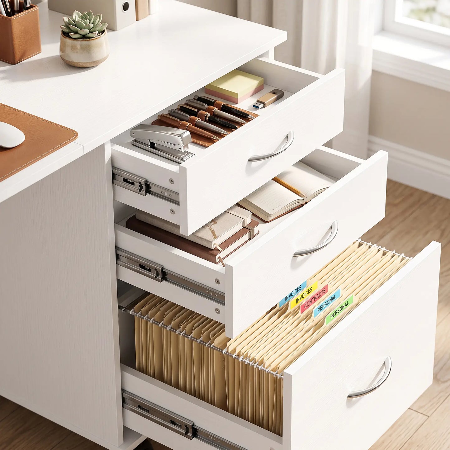 Foldable Computer Desk, 3 Drawers, White Computer Desks at Gallery Canada