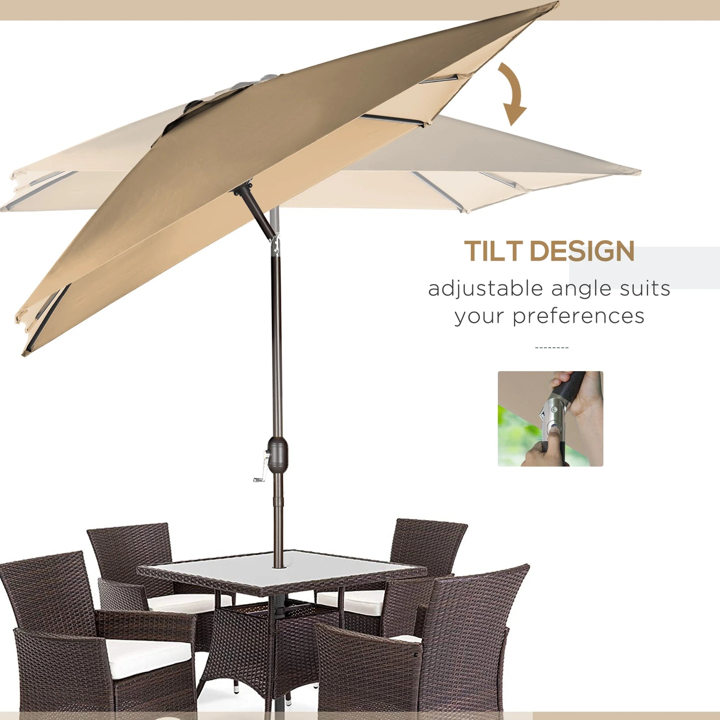 6.5x10ft Rectangle Patio Umbrella, Aluminum Frame, Crank Handle, Tan Sun Umbrellas at Gallery Canada