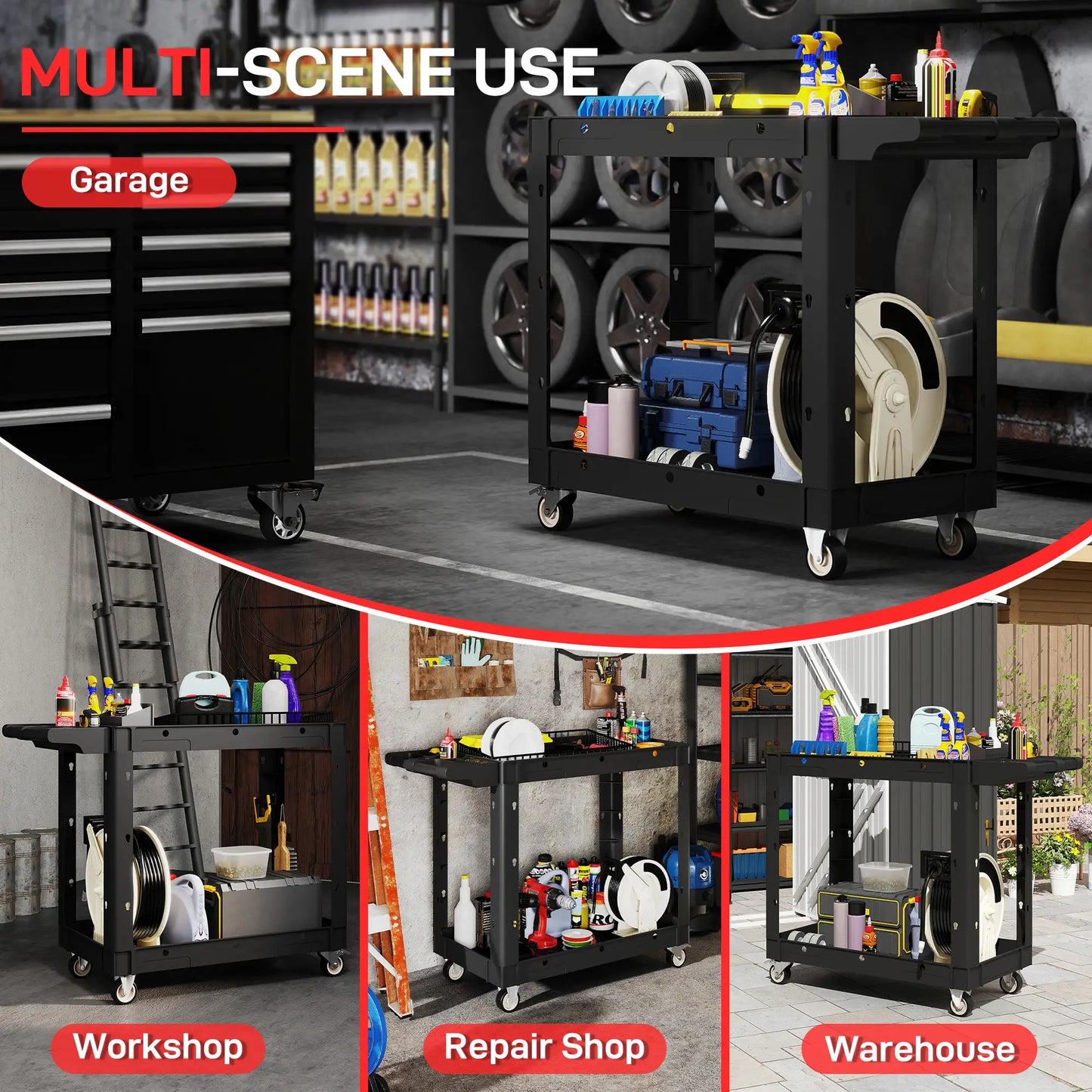 2-Tier Rolling Tool Cart, 500 LBS Capacity, Black Tool Organizers at Gallery Canada