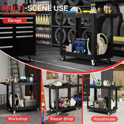 2-Tier Rolling Tool Cart, 500 LBS Capacity, Black Tool Organizers at Gallery Canada