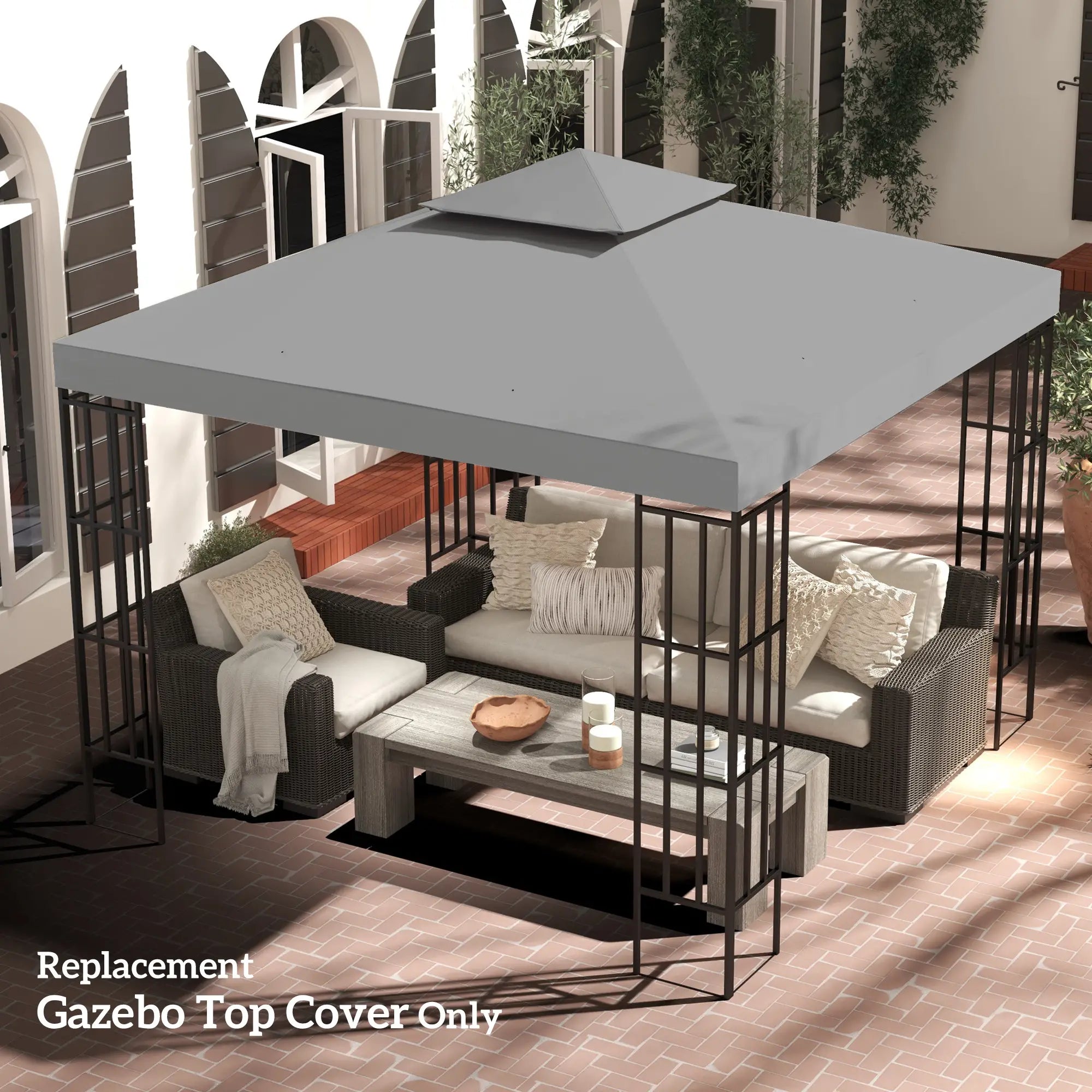 9.8' x 9.8' Square 2-Tier Gazebo Canopy Cover, Light Grey Gazebo Canopy Replacement at Gallery Canada