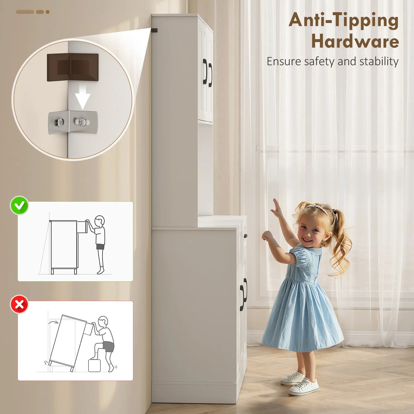 71 Inch Pantry Cabinet with Charging Station, Microwave Stand, Adjustable Shelves, White Kitchen Pantry Cabinets at Gallery Canada