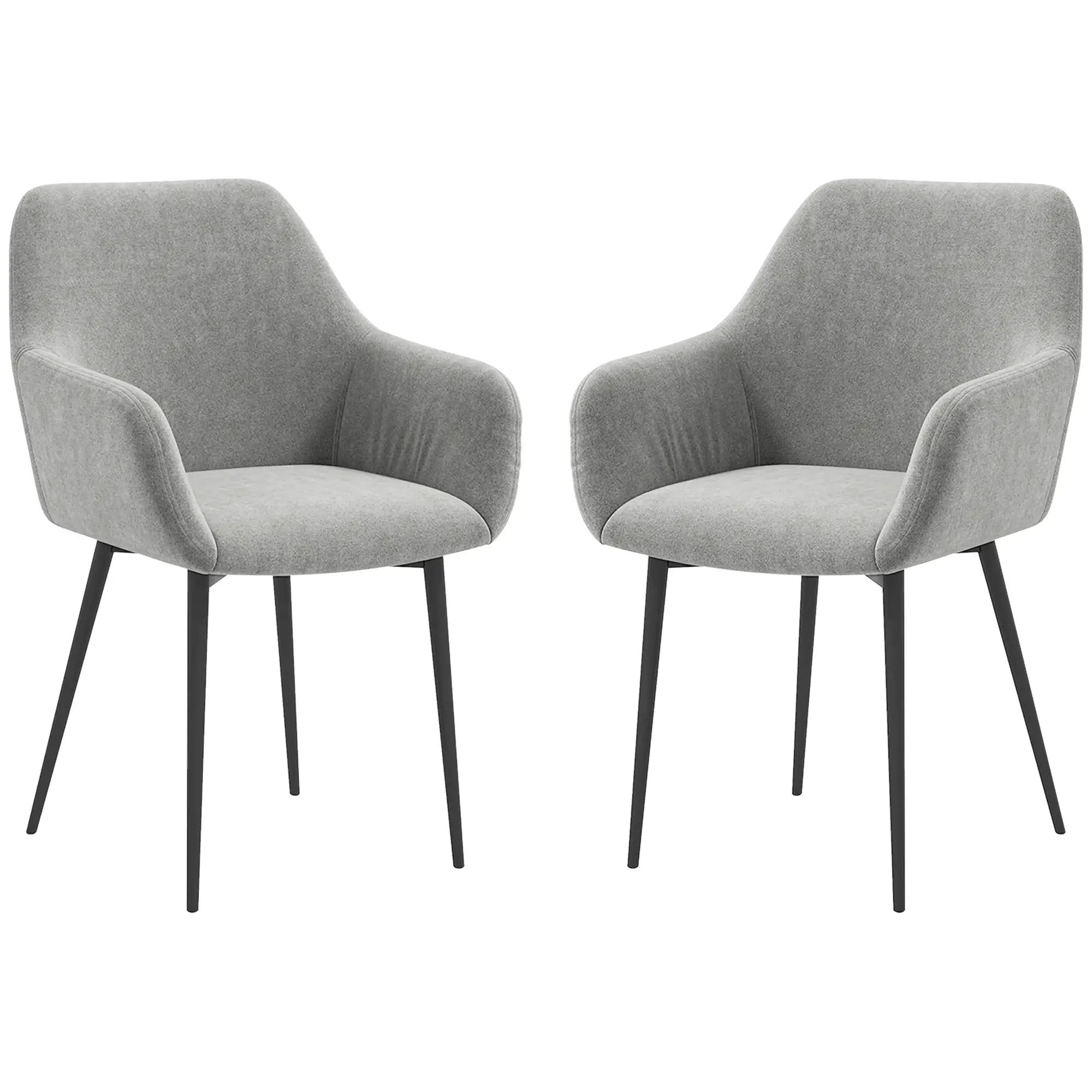 Velvet Fabric Dining Chairs Set of 2, With Backrest and Armrests, Dark Grey Dining Chairs Dark Grey at Gallery Canada