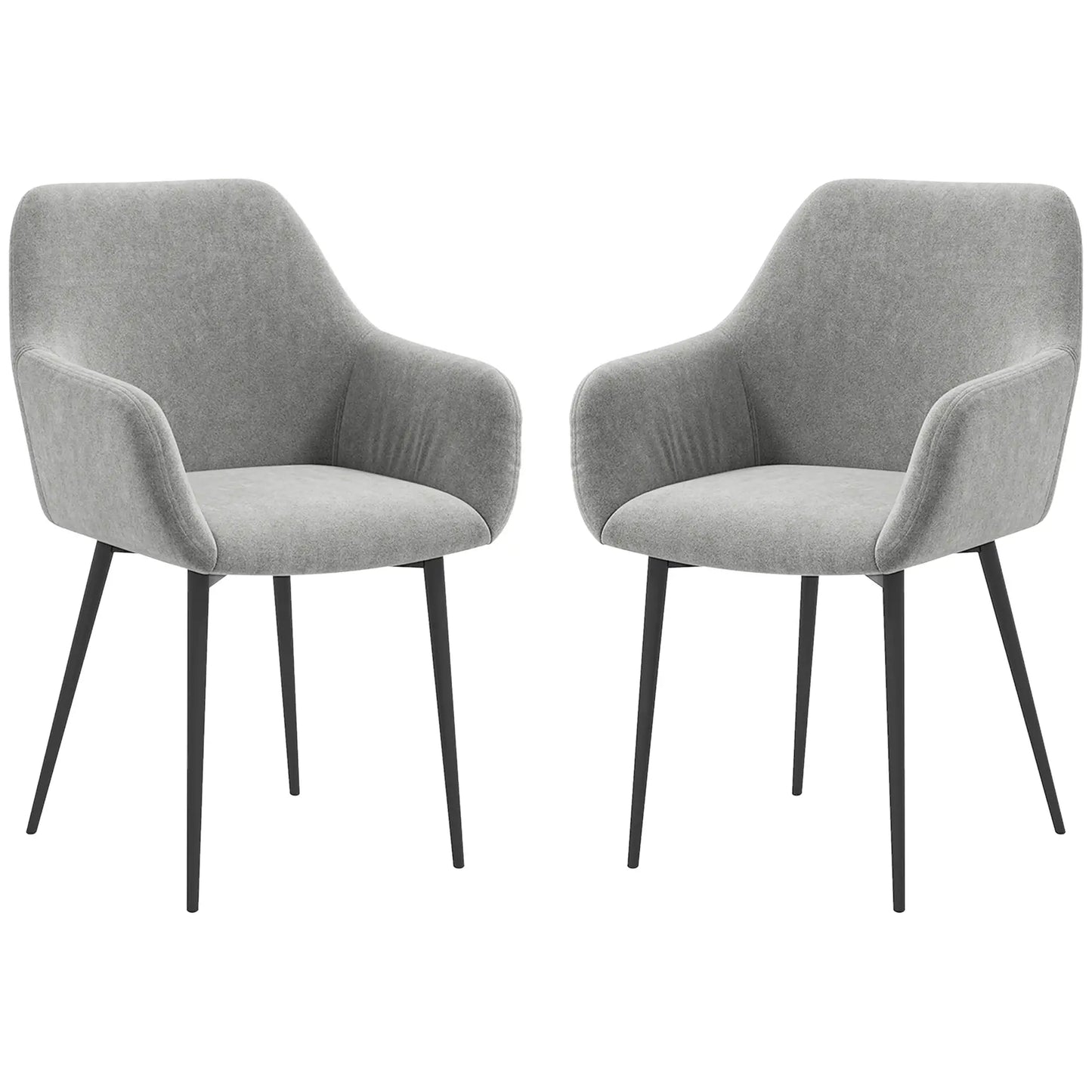 Velvet Fabric Dining Chairs Set of 2, With Backrest and Armrests, Dark Grey Dining Chairs Dark Grey at Gallery Canada