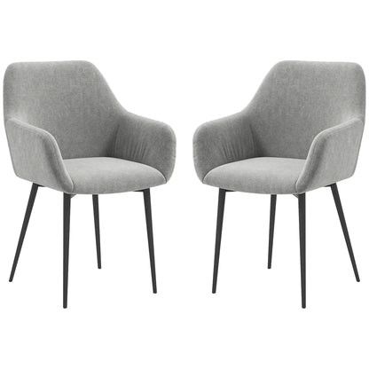 Velvet Fabric Dining Chairs Set of 2, With Backrest and Armrests, Dark Grey Dining Chairs Dark Grey at Gallery Canada