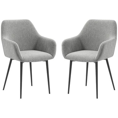 Velvet Fabric Dining Chairs Set of 2, With Backrest and Armrests, Dark Grey
