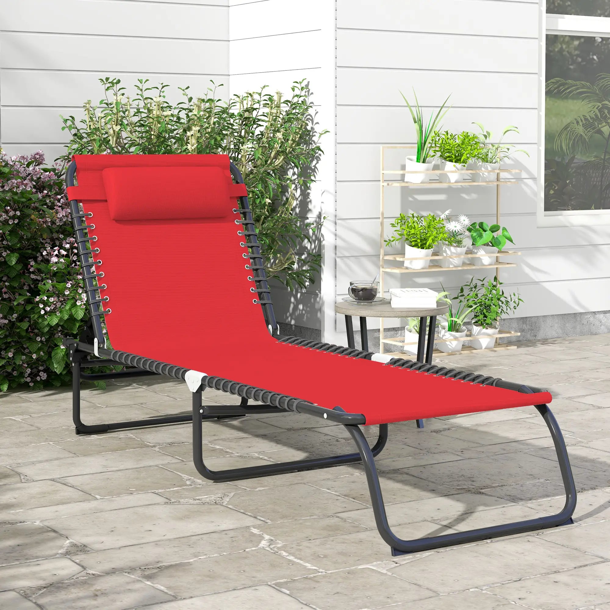 Outdoor Folding Lounge Chair, 4-Level Adjustable, Wine Red Lounger Chairs at Gallery Canada