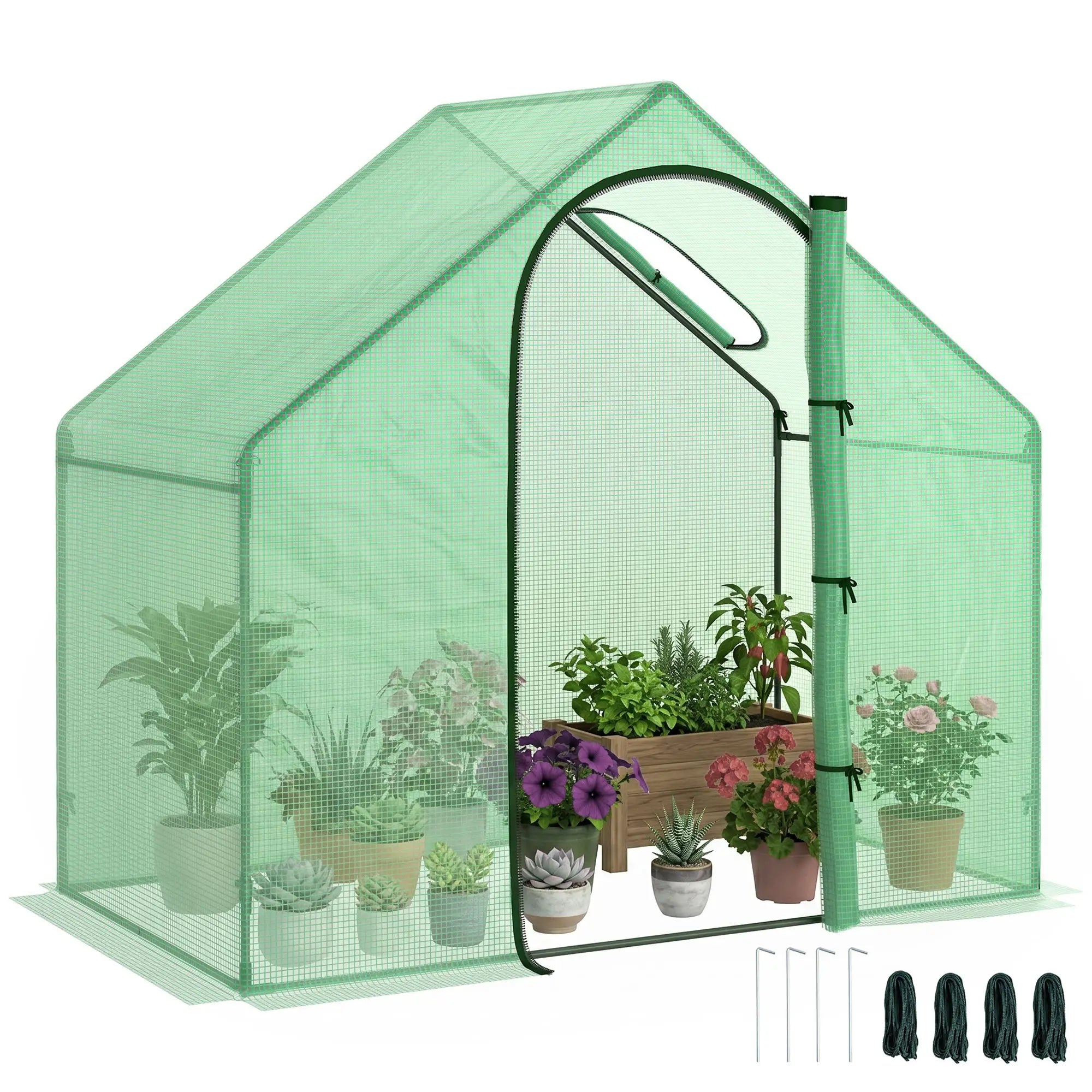 6 x 3.3 x 5.5ft Walk-in Greenhouse, Portable Mini for Plants, Steel Frame, PE Cover Walk In Greenhouses Green at Gallery Canada