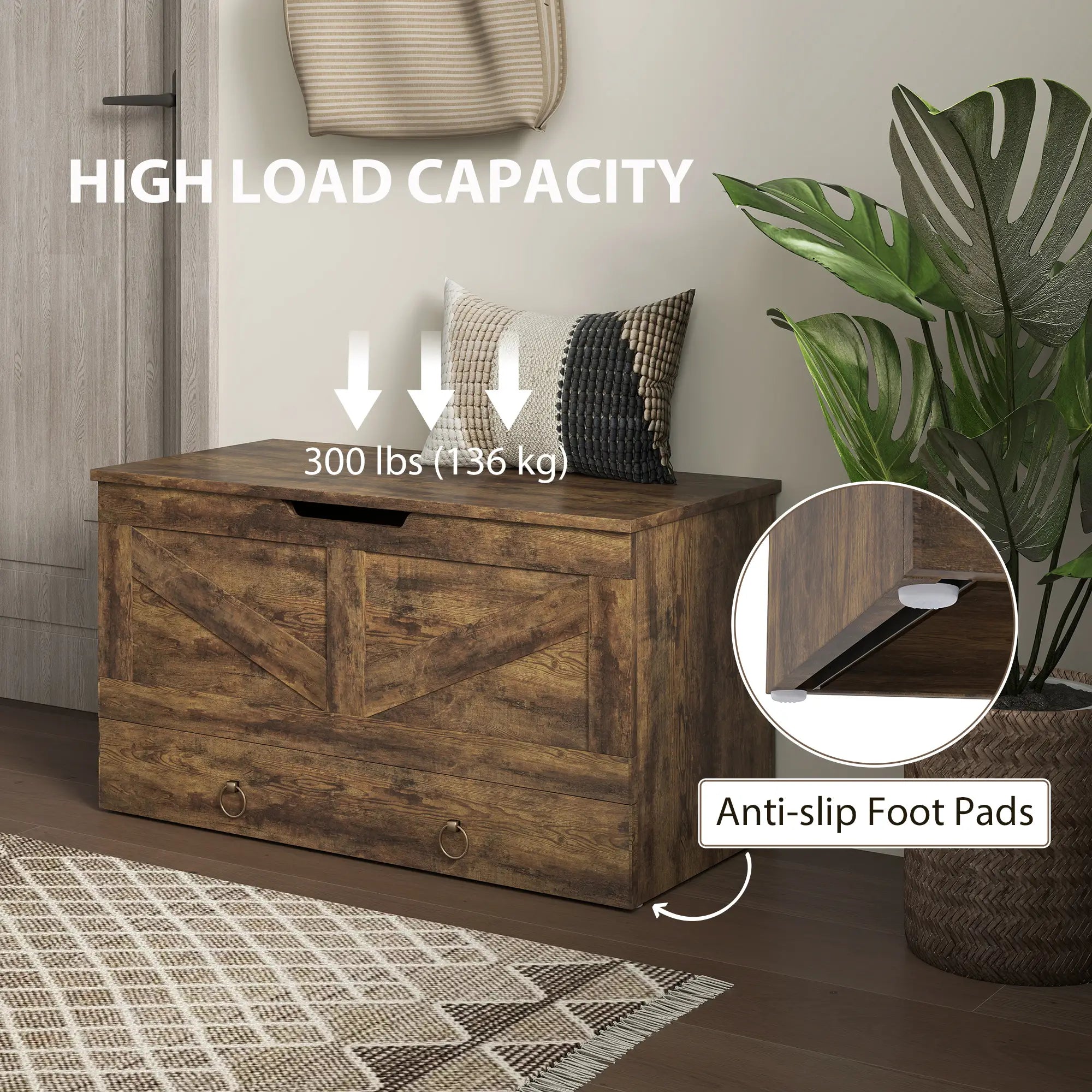 31.5 Inches Storage Chest, Wooden Box, Rustic Brown, Brown Storage Cabinets at Gallery Canada