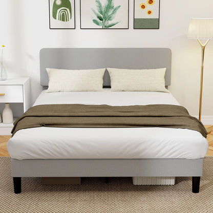 Queen Size Bed Frame, Adjustable Upholstered Headboard, Wood Slat Support, Light Grey Bed Frames at Gallery Canada