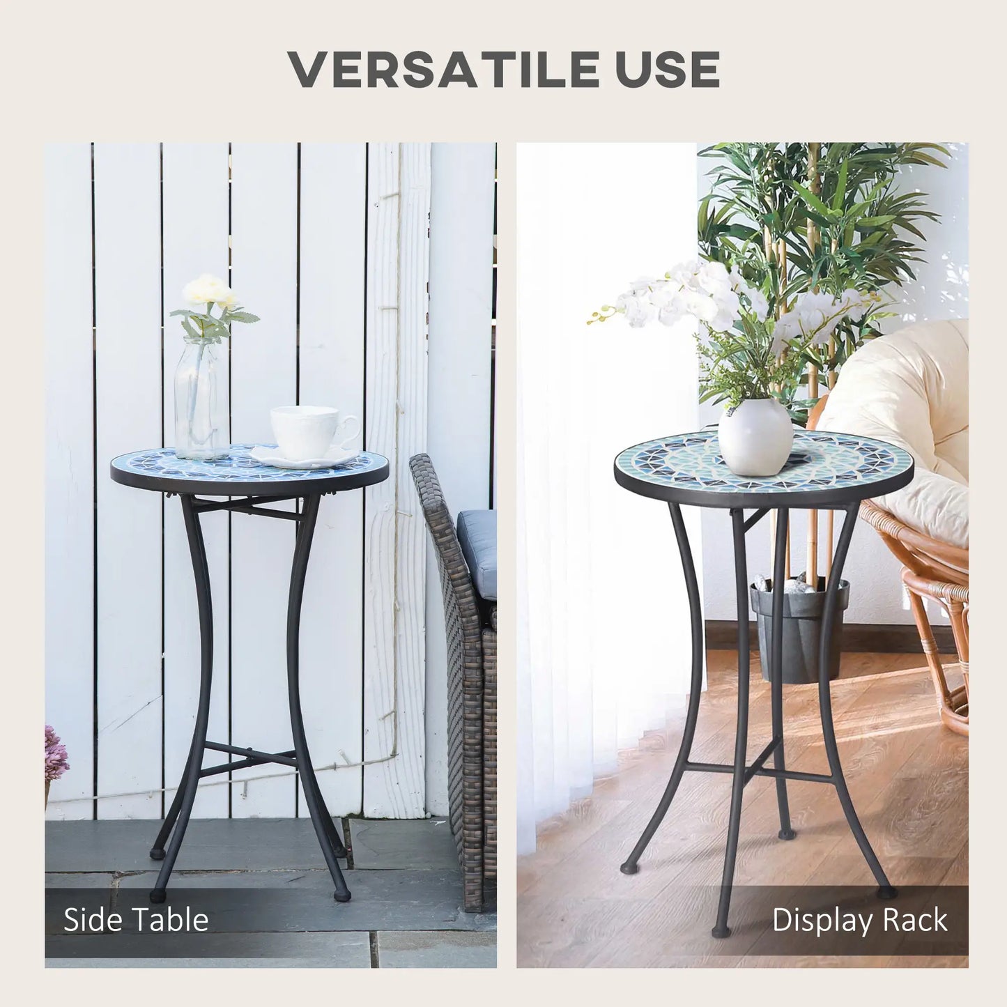 Round Mosaic Patio Table, Metal Frame, Outdoor Garden Furniture, Blue Patio Side Tables at Gallery Canada