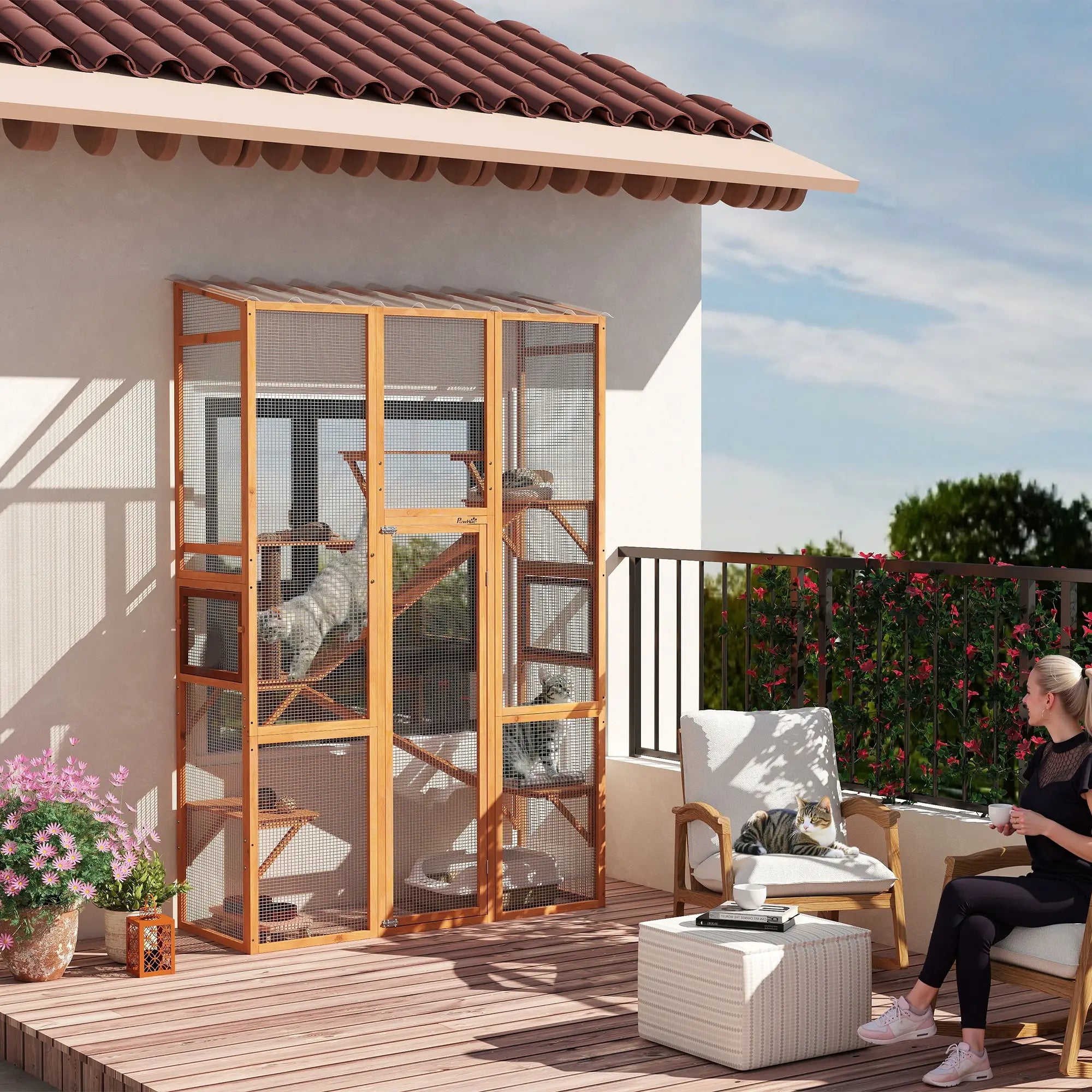 Wooden Catio, Outdoor Cat Enclosure, 6 Jumping Platforms, Scratching Post, 2 Ramps, Waterproof Roof Outdoor Cat Enclosures at Gallery Canada