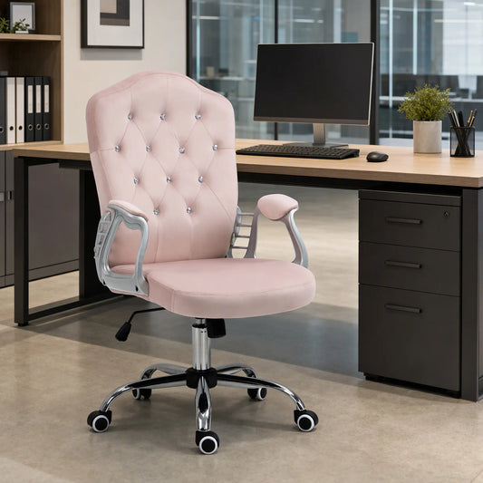 Velvet Office Chair, Button Tufted Desk Chair, Swivel Wheels, Adjustable Height, Pink Executive & Manager Chairs Pink at Gallery Canada
