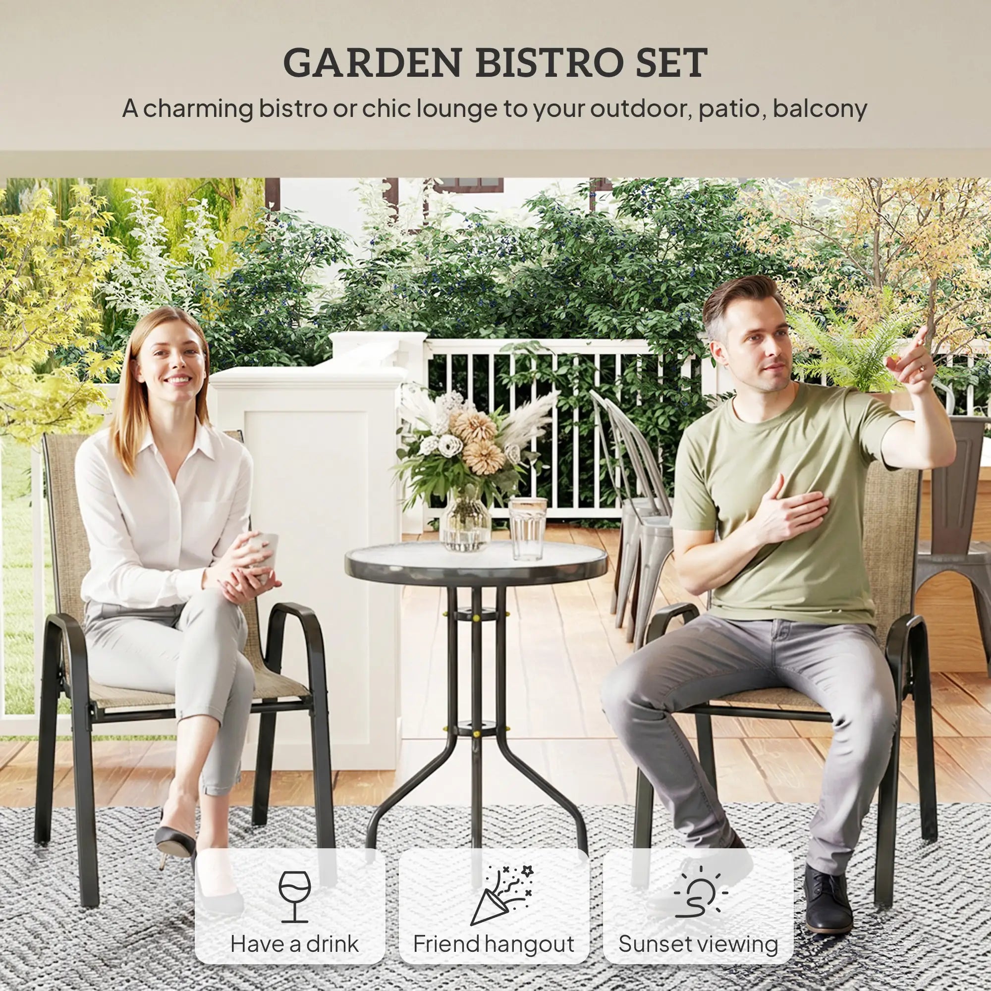 3 Piece Bistro Set with Mesh Chairs, Glass Table, Light Mixed Brown Bistro Sets at Gallery Canada