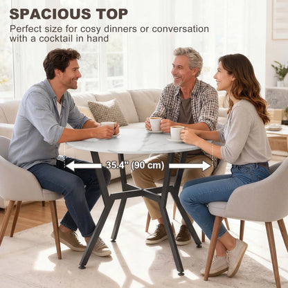 35" Round Dining Table, Modern Steel Frame, White Marble, White Dining Tables at Gallery Canada