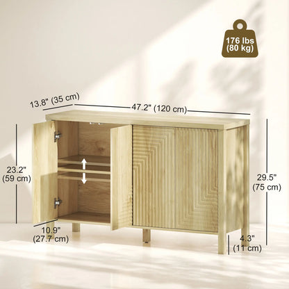 47 Inch Buffet Cabinet, Fluted Sideboard, Push Open, 2 Shelves, 4 Doors, Natural Bar Cabinets at Gallery Canada