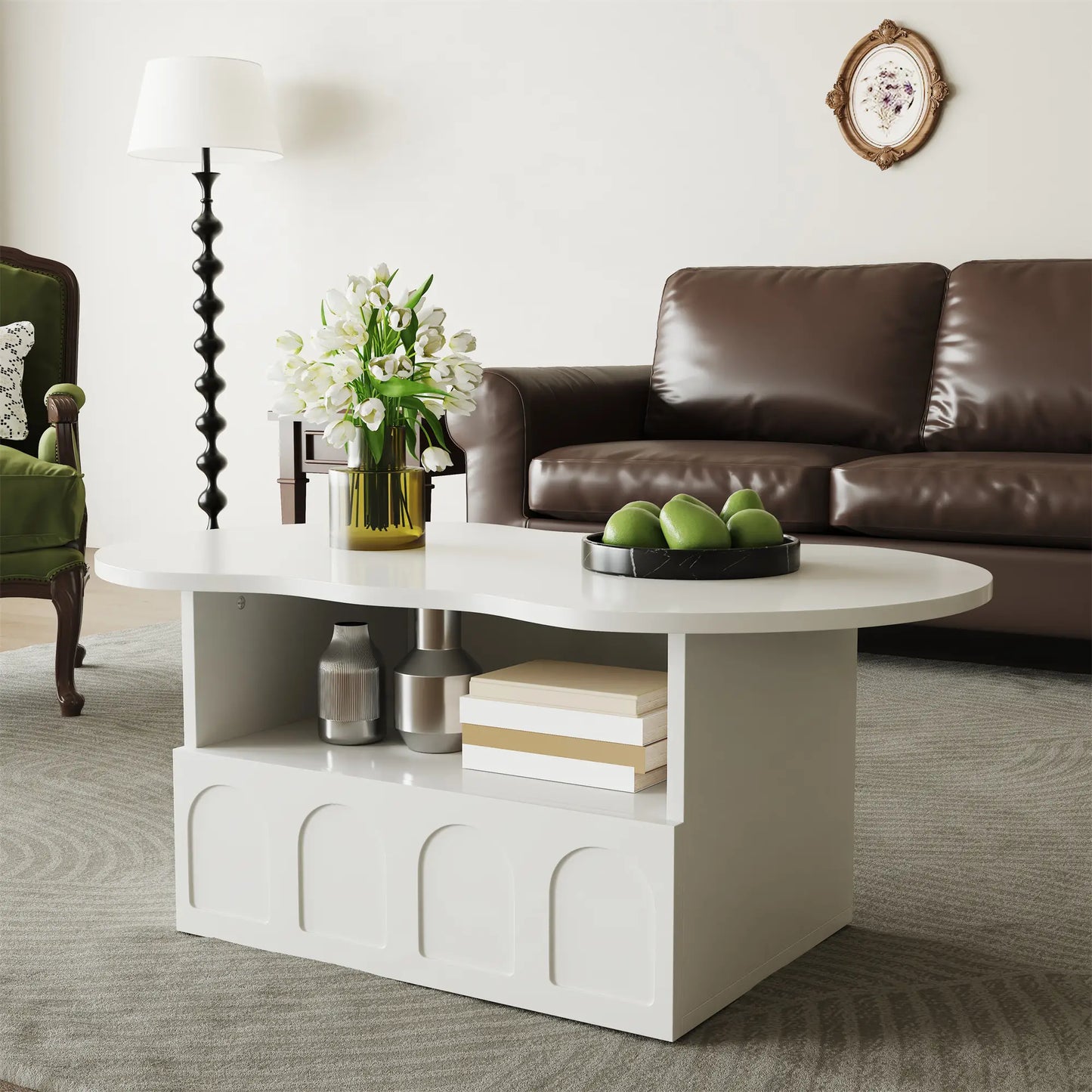 Coffee Table with Drawer, Open Storage, 39.5" L x 23.5" W x 15" H, White Coffee Tables at Gallery Canada