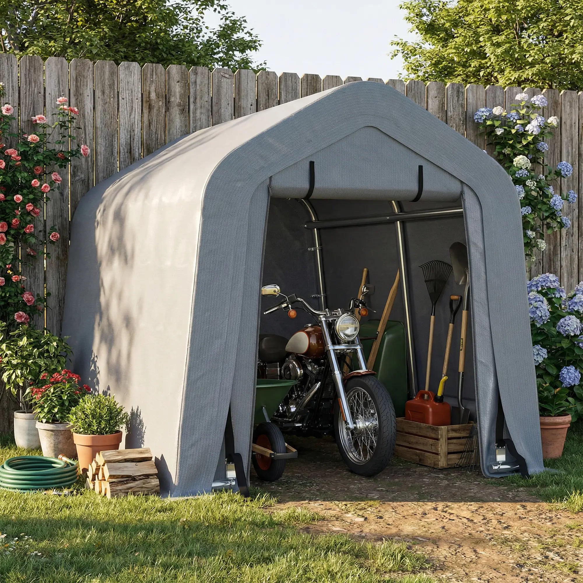 8' x 6' Carport, Sidewalls Roll-Up Door, Outdoor Storage Shelter, Dark Grey Car Shelters at Gallery Canada
