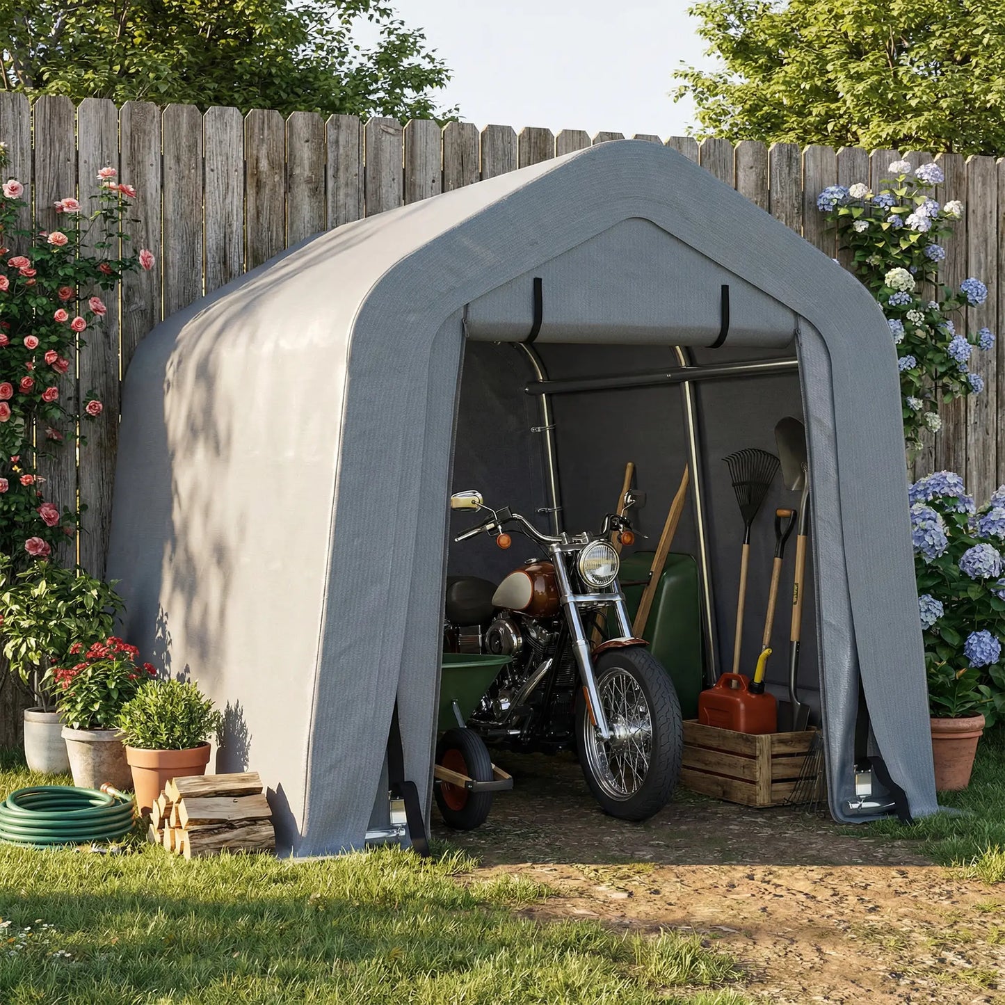 8' x 6' Carport, Sidewalls Roll-Up Door, Outdoor Storage Shelter, Dark Grey Car Shelters at Gallery Canada