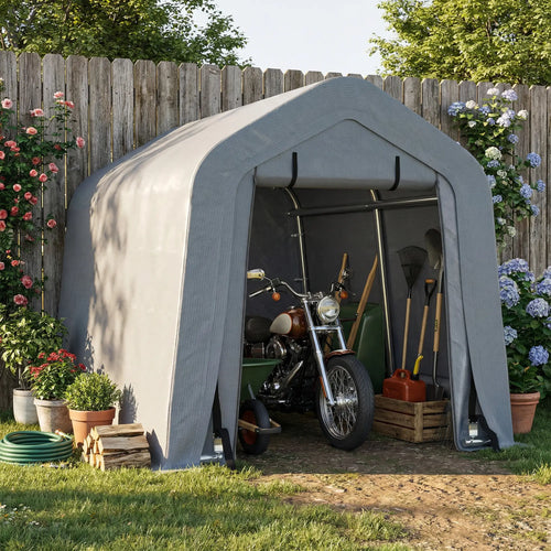 8' x 6' Carport, Sidewalls Roll-Up Door, Outdoor Storage Shelter, Dark Grey