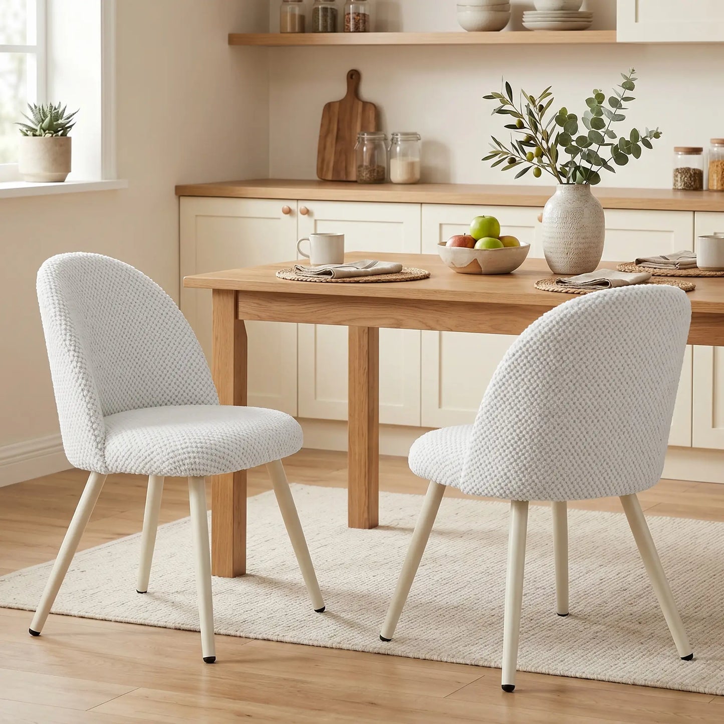 Velvet Upholstered Dining Chairs Set Of 2, Metal Legs, White