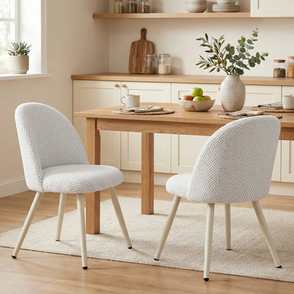 Velvet Upholstered Dining Chairs Set Of 2, Metal Legs, White