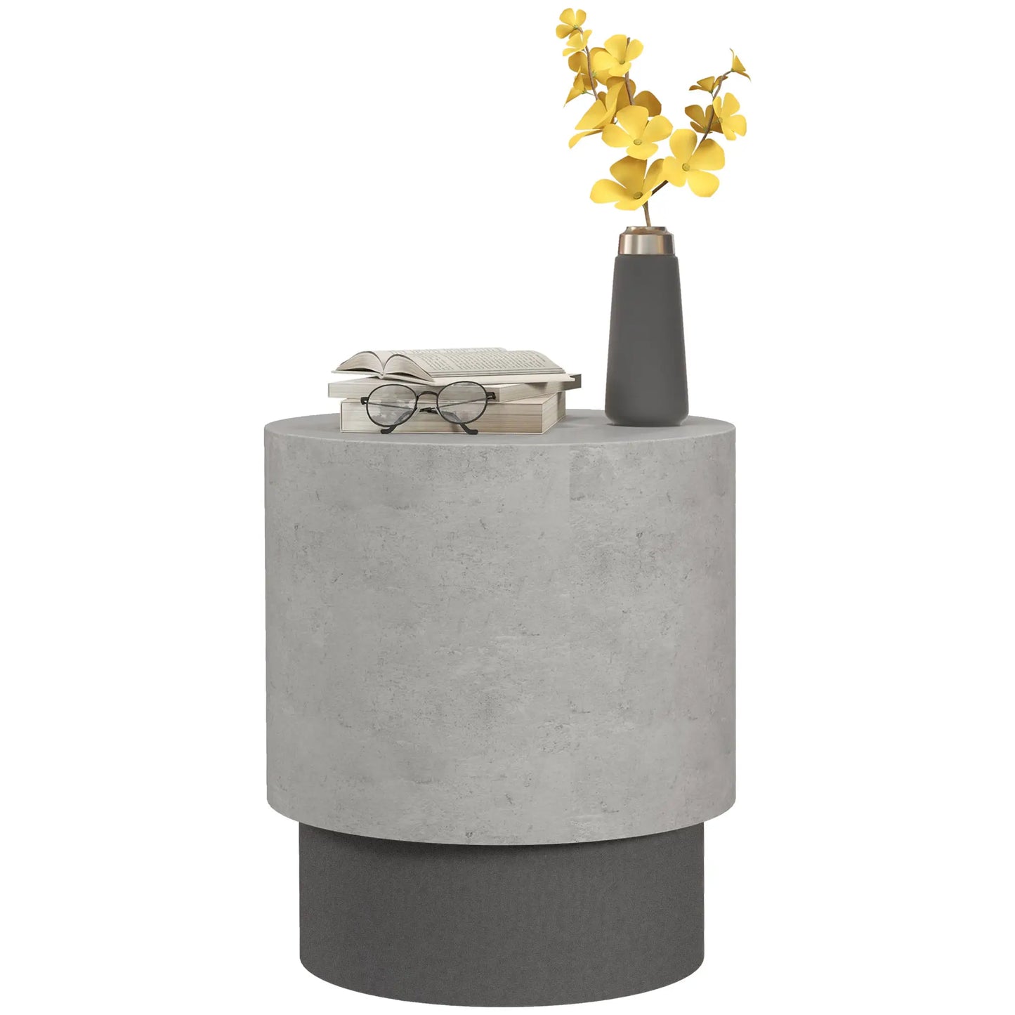Lightweight Round Accent Table, Concrete Finish, 4 Adjustable Feet, Indoor Outdoor Side Tables Grey at Gallery Canada