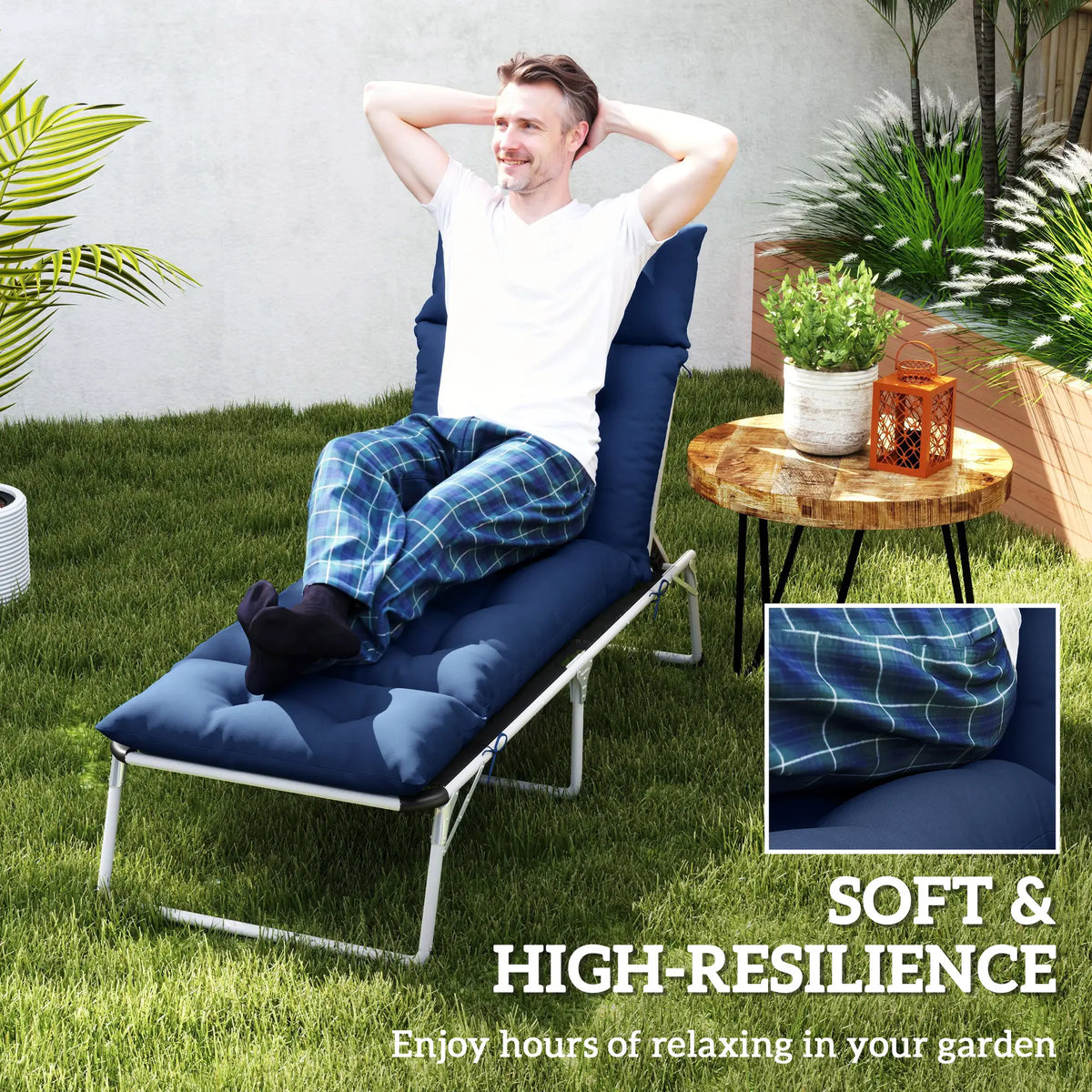 Tufted Thick Outdoor Chaise Lounge Cushion, 74.8" x 22" x 4", Navy Blue Patio Chair Cushions at Gallery Canada