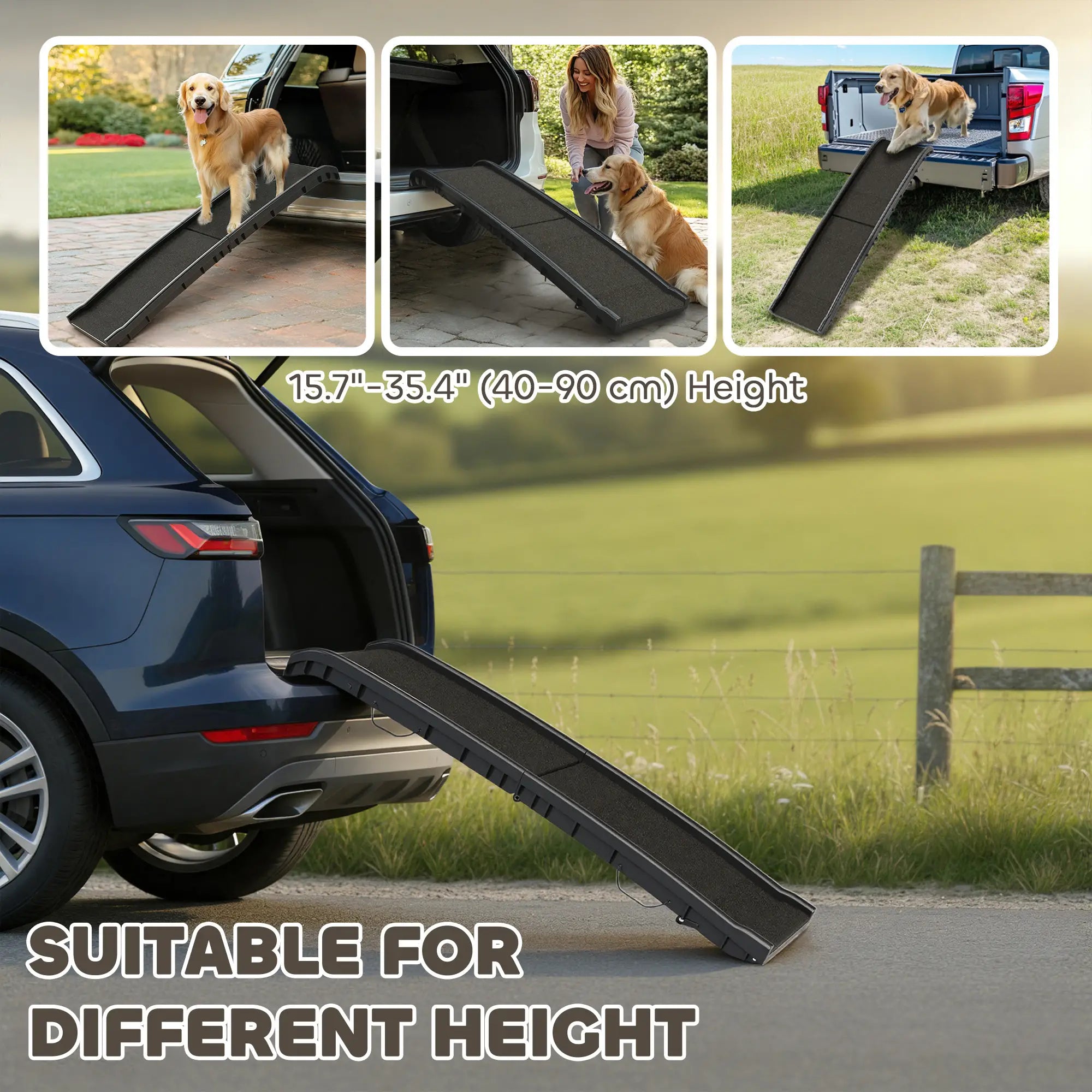 61 Inches Folding Pet Ramp, Frosted Surface, Raised Side Rails Dog Stairs at Gallery Canada
