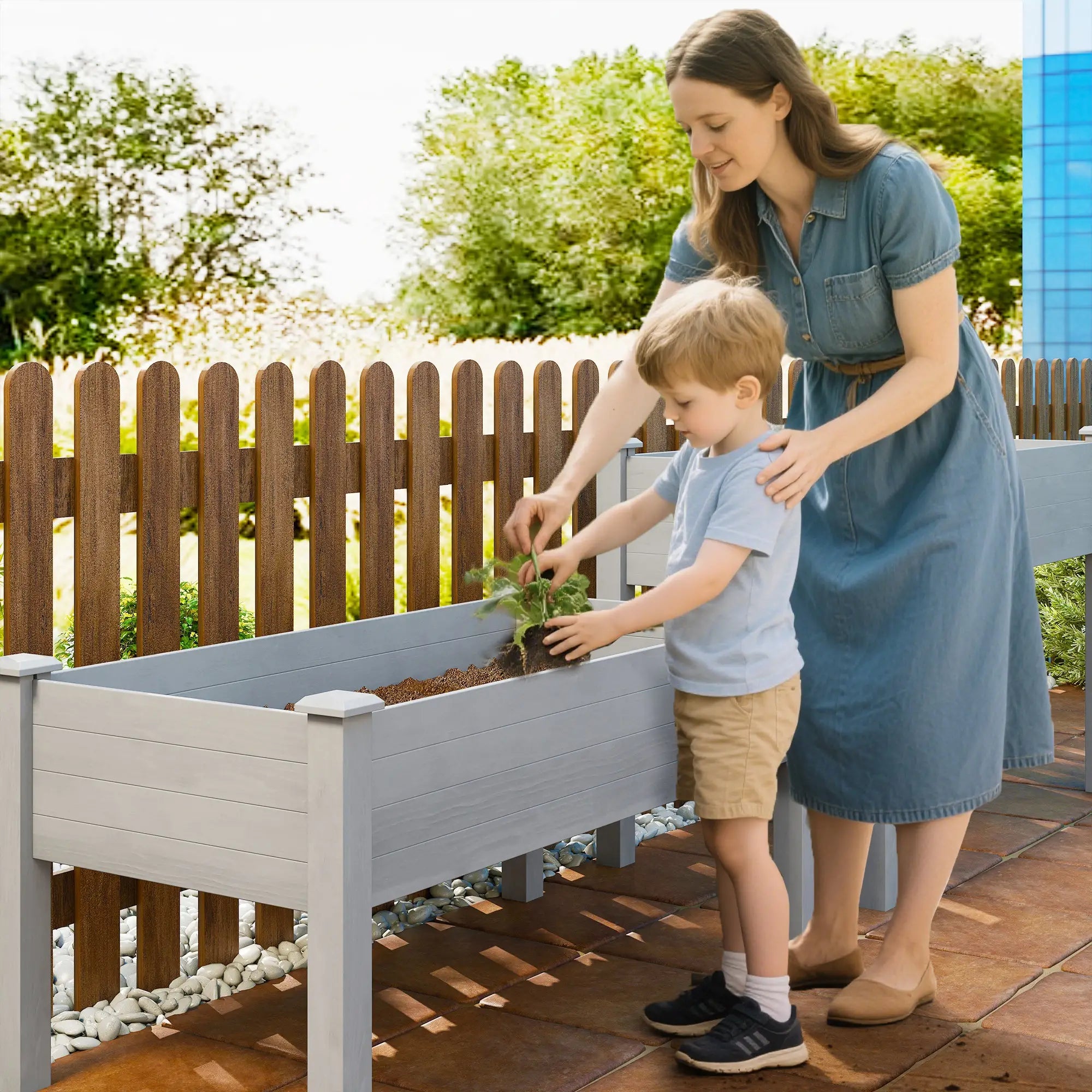 2 Tier Wood Plant Stand, Raised Bed for Flowers Vegetables, Grey Elevated Garden Beds at Gallery Canada