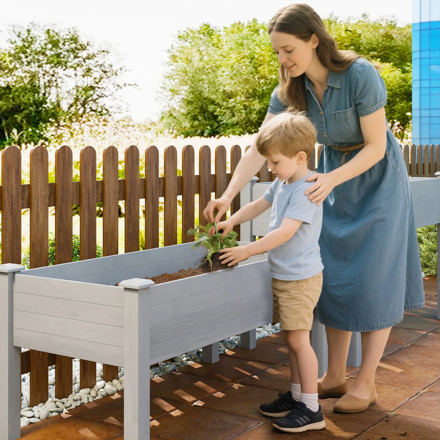 2 Tier Wood Plant Stand, Raised Bed for Flowers Vegetables, Grey Elevated Garden Beds at Gallery Canada