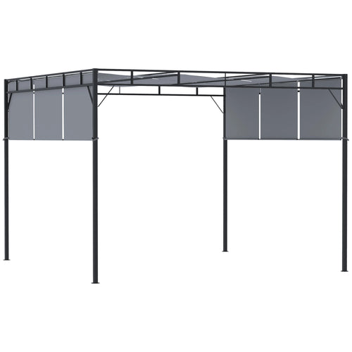 10' x 10' Retractable Pergola Canopy, Steel Frame, Dark Grey
