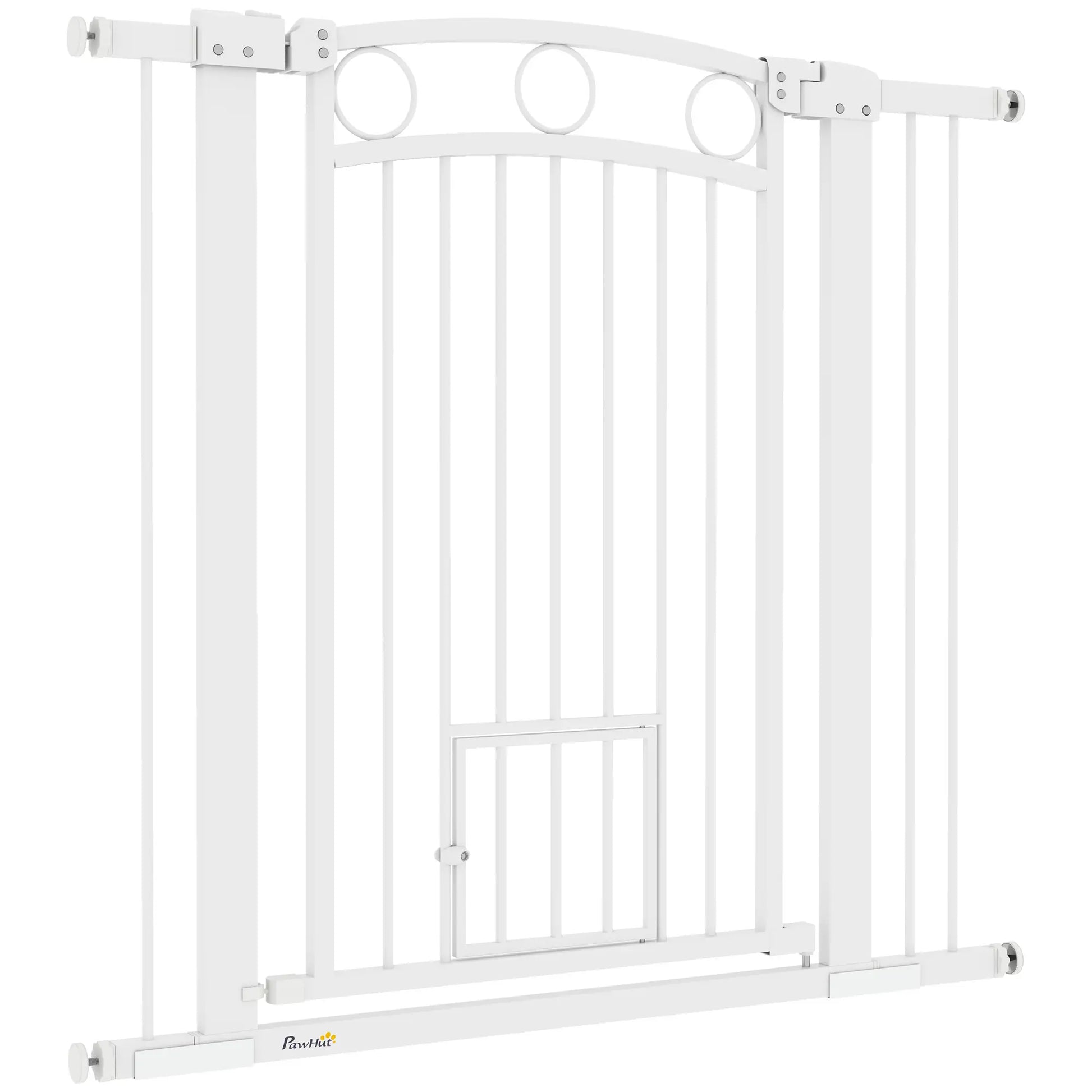 38" Extra Tall Dog Gate With Cat Door, 2 Extension Kits, 30"-41" Width Houses, Kennels & Pens White at Gallery Canada
