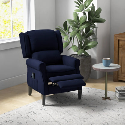 Push Back Recliner Chair, Vibration Massage, Extendable Footrest, Remote, Pocket, Blue Single Sofas at Gallery Canada