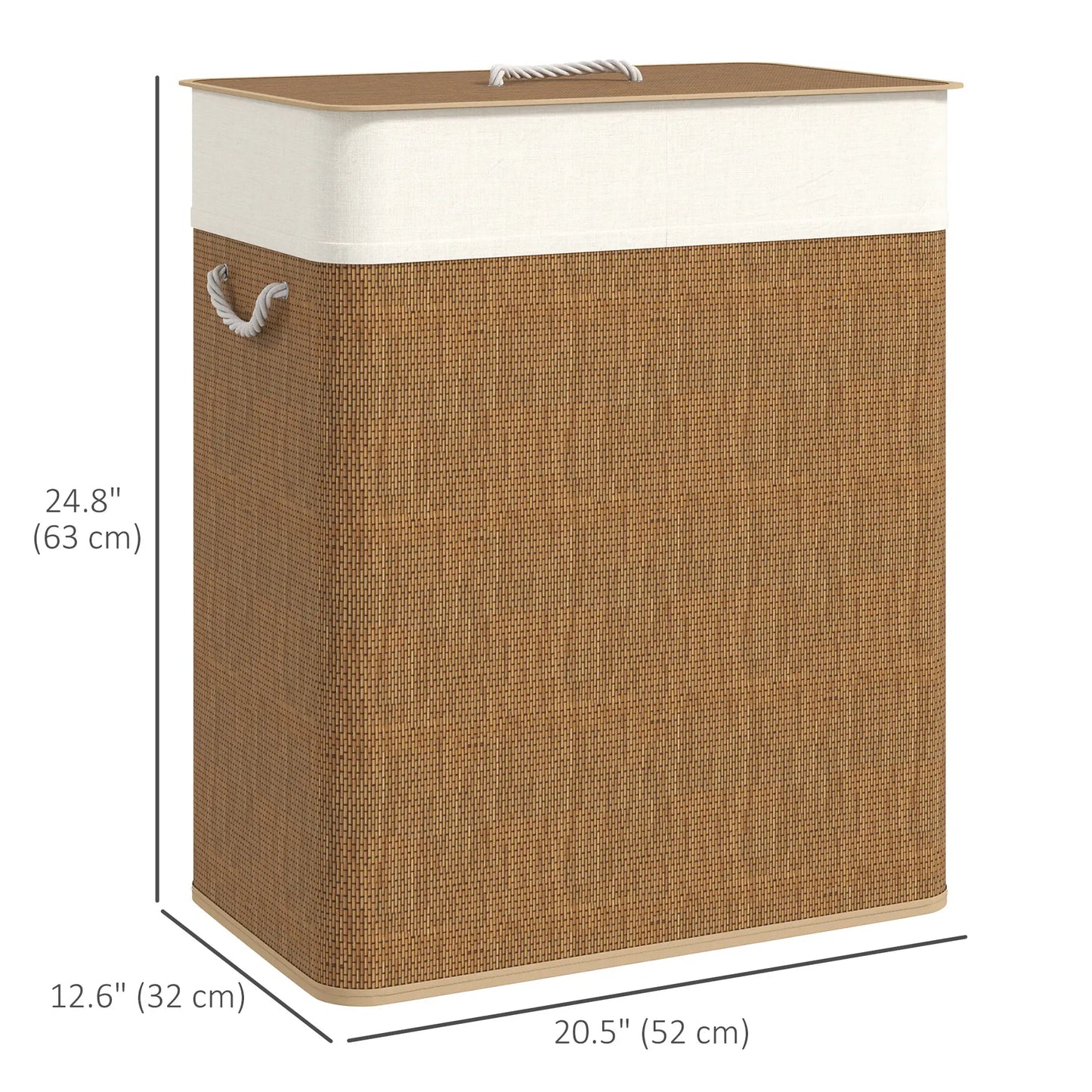 Double Laundry Basket with Lid, 100L Bamboo Hamper, Removable Bags, Brown Clothing Storage at Gallery Canada