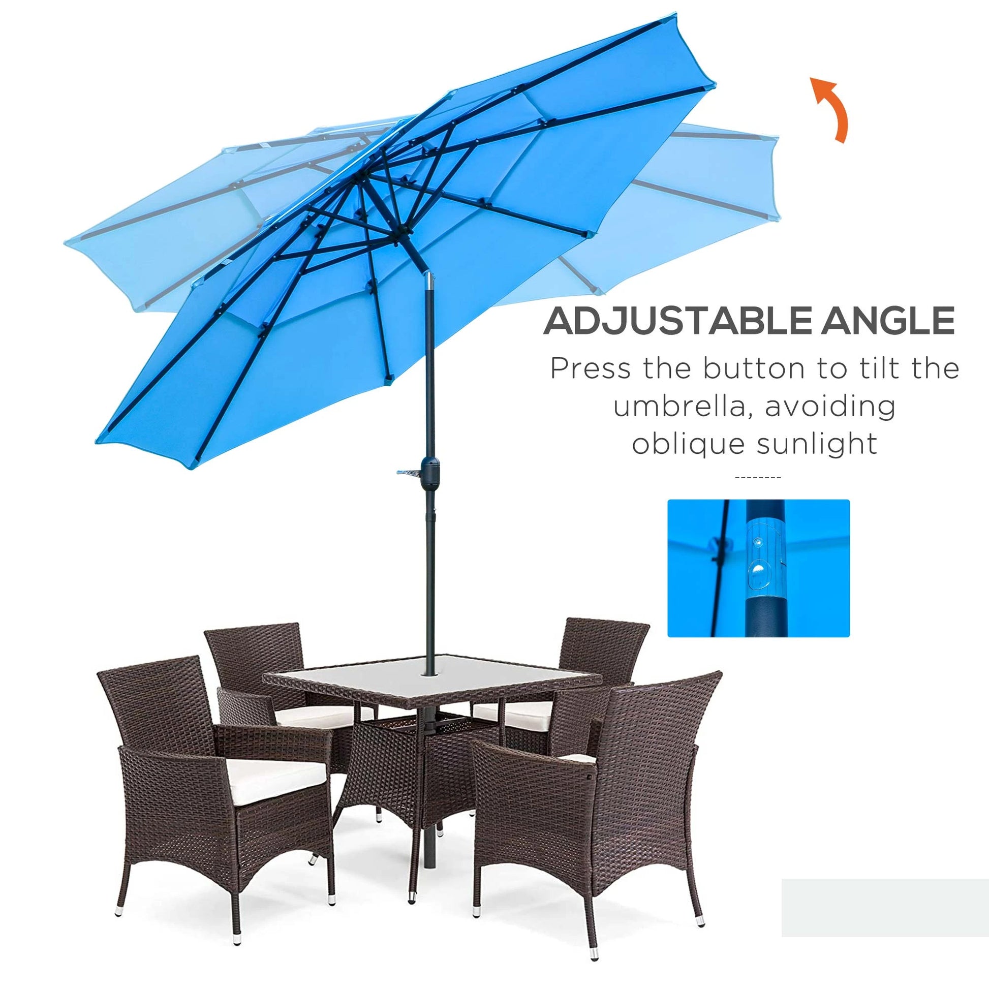 9FT 3 Tiers Patio Umbrella, Crank Push Button Tilt, Sky Blue Sun Umbrellas at Gallery Canada
