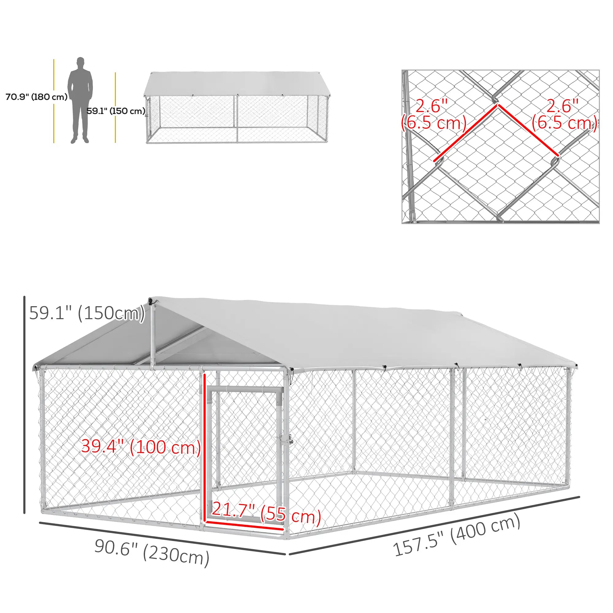 Outdoor Dog Kennel, 13.1' x 7.5' x 4.9', Waterproof UV Resistant Cover, Silver Houses, Kennels & Pens at Gallery Canada