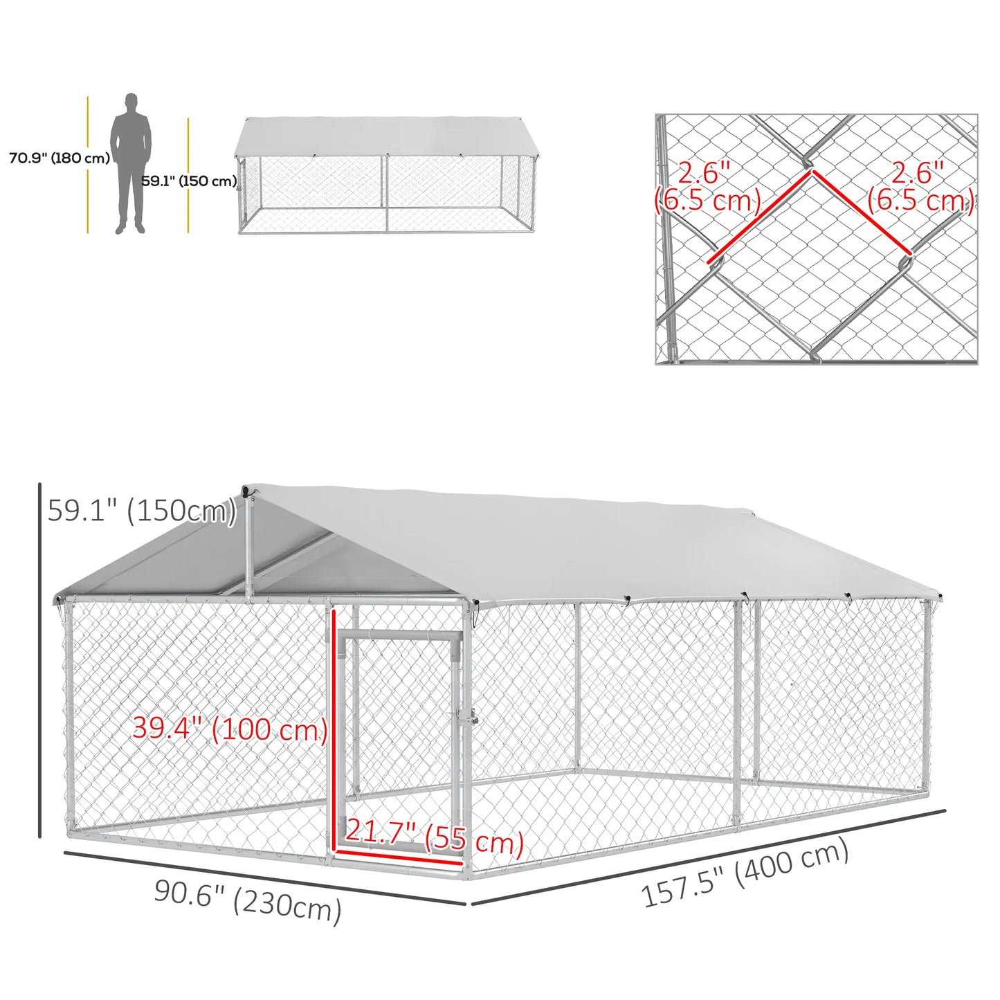 Outdoor Dog Kennel, 13.1' x 7.5' x 4.9', Waterproof UV Resistant Cover, Silver Houses, Kennels & Pens at Gallery Canada