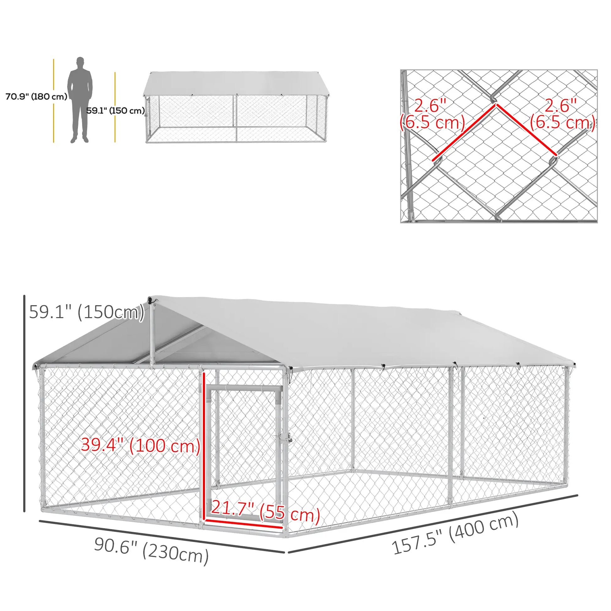 Outdoor Dog Kennel, 13.1' x 7.5' x 4.9', Waterproof UV Resistant Cover, Silver Houses, Kennels & Pens at Gallery Canada