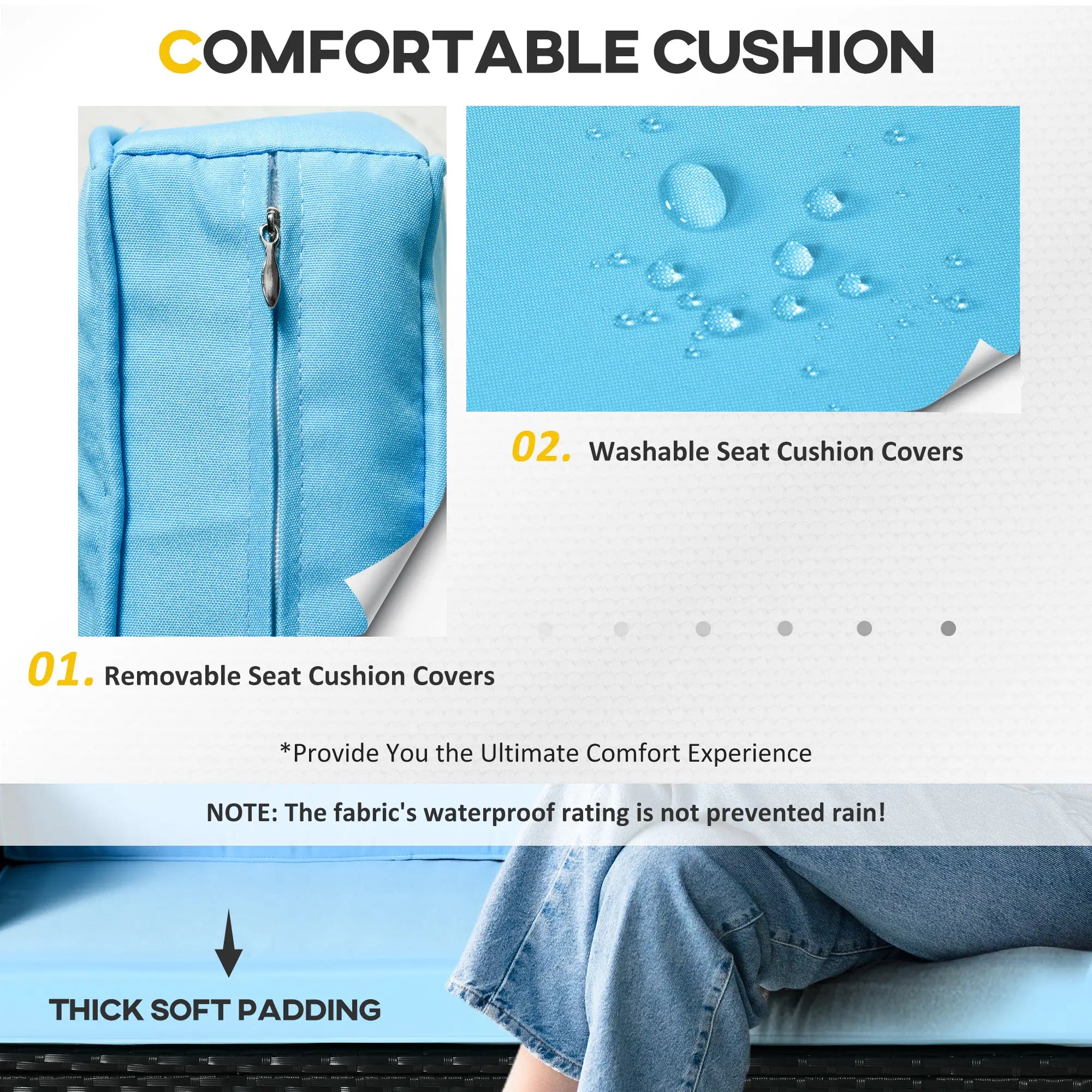 4-Piece Wicker Patio Set, Thick Cushions, PE Rattan Sofa, Glass Table, Sky Blue Patio Furniture Sets at Gallery Canada