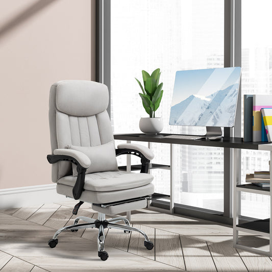 High Back Office Chair, Microfibre Computer Desk Chair with Lumbar Support Pillow, Foot Rest, Reclining Back, Arm, Light Grey - Gallery Canada