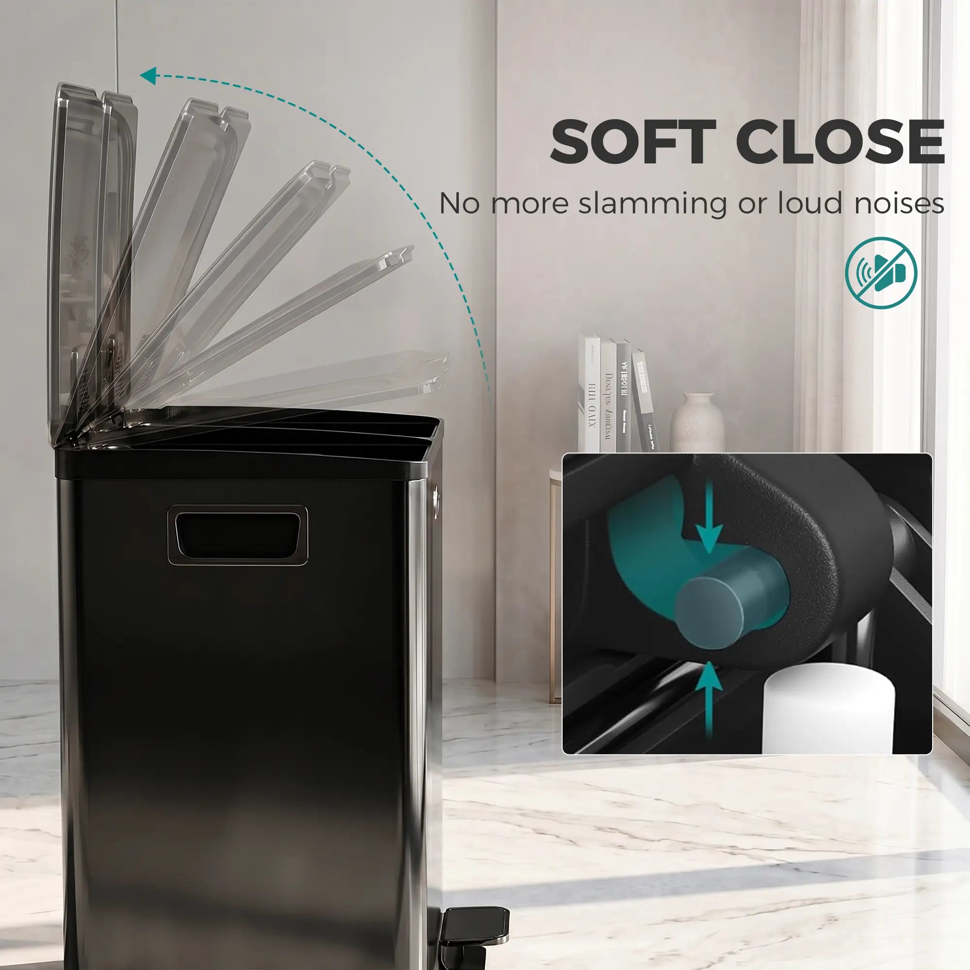 Dual Garbage Bin, Soft-Close Trash Can with Foot Pedal, 2 x 20 Liter Garbage Can with Removable Inner Buckets, Black Household Supplies at Gallery Canada